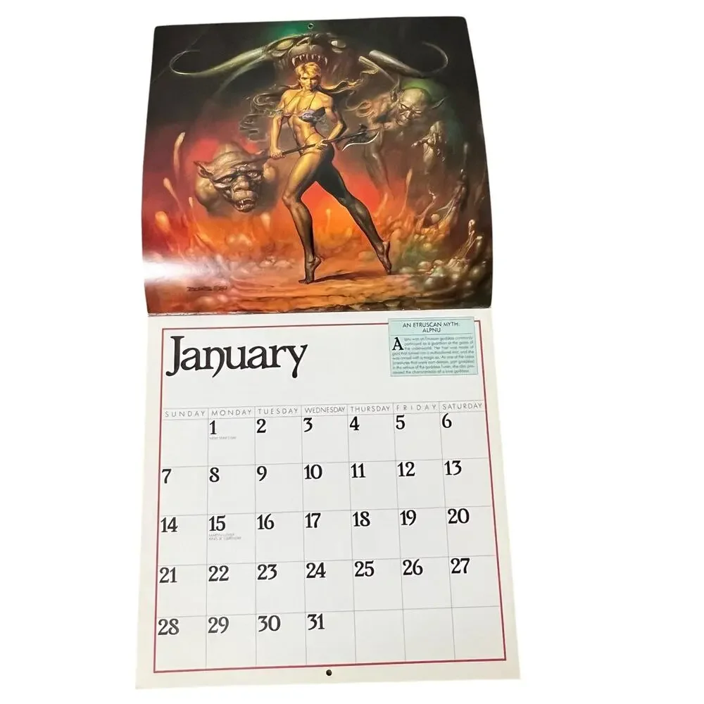 Vintage 1990 Boris Vallejo Mythology Calendar Unused same dates again in 2029